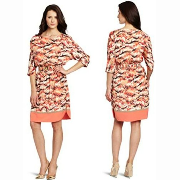 Eliza J Printed Smocked Waist Belted Dress